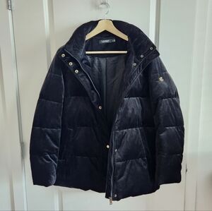 NEW Lauren Ralph Lauren Black Velvet Puffer Jacket, Size Large